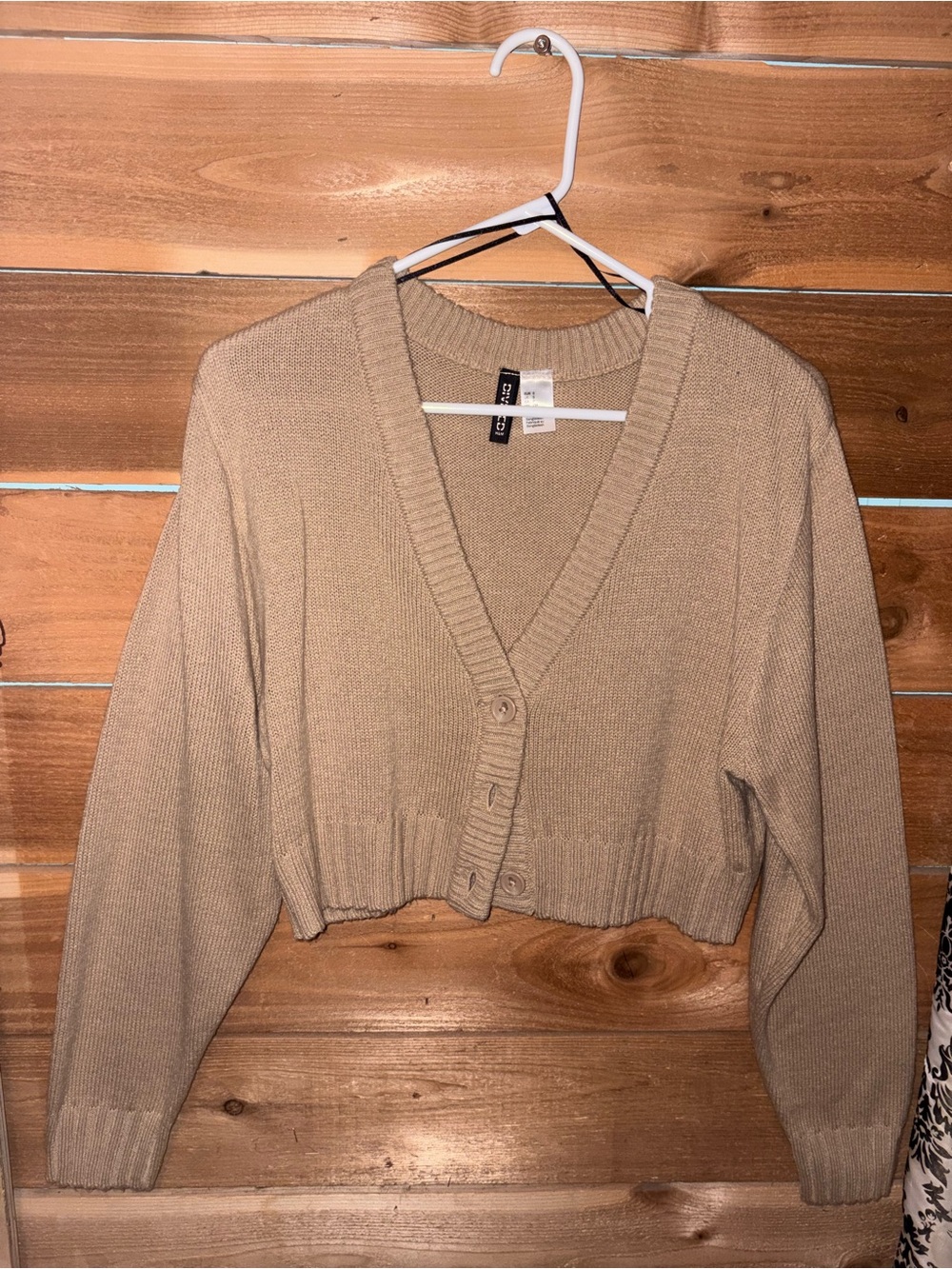 H&M Cropped V-Neck Button-Front Cardigan - Tan